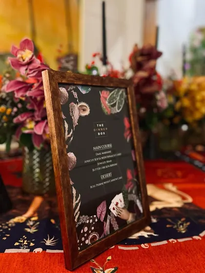 A custom menu designed for the Shivan & Narresh Diwali party, seamlessly blending our brand with theirs.