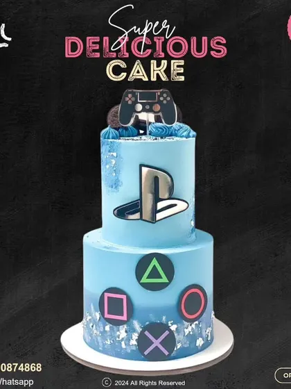 Level up your celebration with this custom PlayStation cake. The clean, two-tier design features the iconic controller and button symbols, making it the perfect surprise for any gaming enthusiast's birthday.