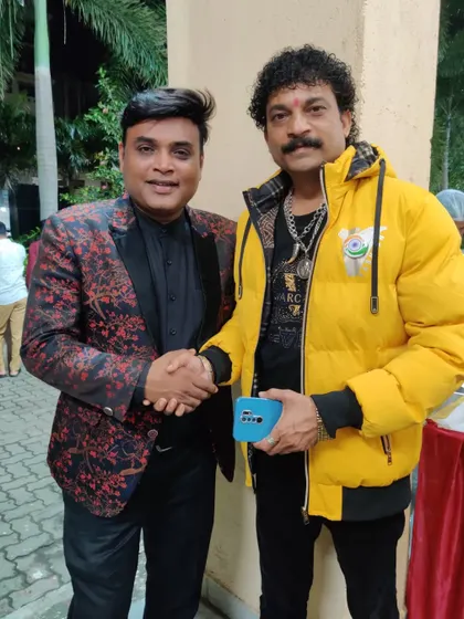 A great moment with renowned Agri-Koli singer Jagdish Patil at a birthday event in Ulwe where we were both performing.