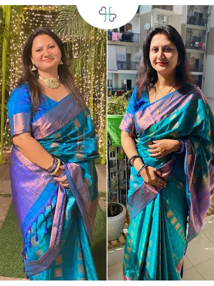 This photo of Rashmi in a saree beautifully showcases her 15kg transformation and the confidence she regained.