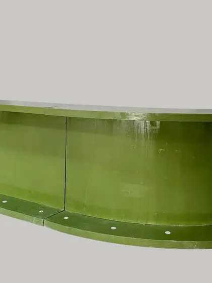 This is the front view of our large, modular oval bar counter in a classic olive green. It provides ample serving space for large weddings and corporate events.
