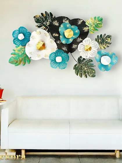 The same floral piece, demonstrating how it can serve as the perfect artistic focal point above a modern sofa.