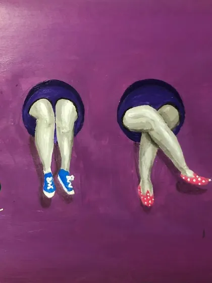 This quirky mural design, featuring just the legs of different characters, was an idea for a bar in Bangalore. It plays with themes of diversity and anonymity in a fun, whimsical way.