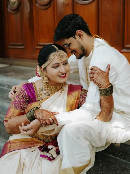 An intimate moment between the newlyweds. The way they look at each other tells a story of love and a shared future.