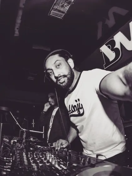 A black and white version of my DJ selfie, adding a classic, cool vibe to the shot.