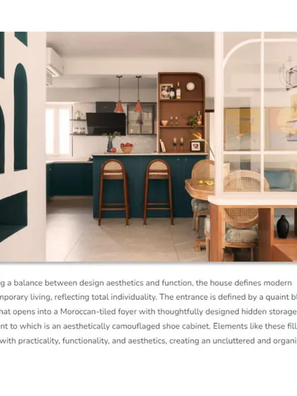 This image from the India Art & Design feature highlights the seamless connection between the kitchen and dining areas, framed by the unique arched partition.