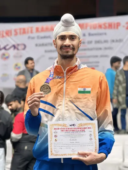 Proudly displaying my Gold medal and certificate from the Delhi State Karate Championship 2025. Each win is a milestone in the journey.
