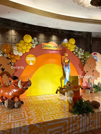 The complete Lion King stage setup, ready for the celebration to begin in 'Shrinay's Kingdom'.