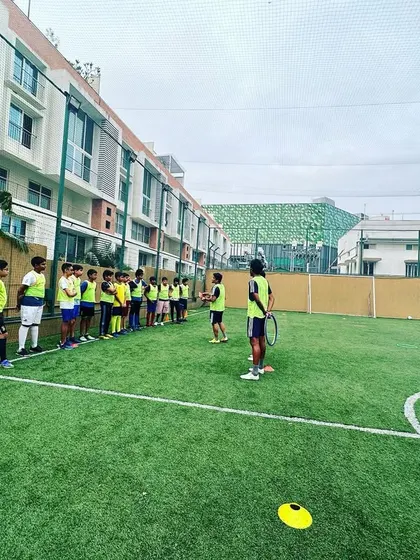 Players line up for a drill. Even in a fun session, we maintain structure and discipline.