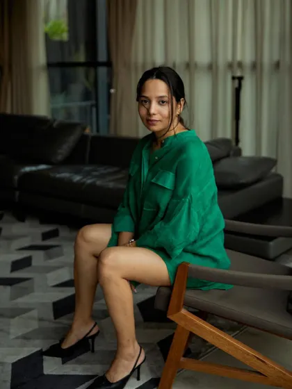 A direct and engaging portrait of the designer. Shooting in her own beautifully designed space helps to tell the story of her brand.