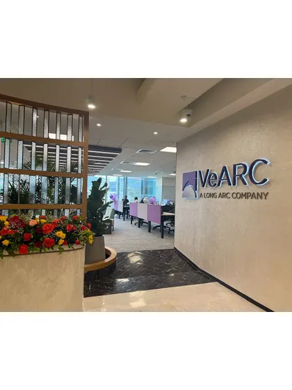 The entrance to the VeArc office, a Long Arc company, at The Executive Centre. Our design work begins at the threshold, signaling a transition into a high-performance environment where business and balance coexist.