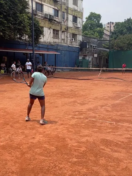 A player is captured mid-rally during a live-ball session at our Kolkata camp. We structure our camps to include competitive play, allowing us to assess technique and match temperament in a real-world setting.