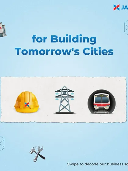This fun emoji-based graphic decodes our business solutions for building tomorrow's cities. It represents our work in construction, power transmission, and metro electrification, all part of our mission to power progress sustainably.