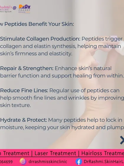 An infographic explaining the benefits of peptides in skincare, such as stimulating collagen, repairing the skin barrier, and reducing fine lines.
