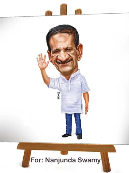 A digital caricature of the artist Nanjunda Swamy. My style aims to be a fun but respectful exaggeration, highlighting the subject's key features in a playful manner.