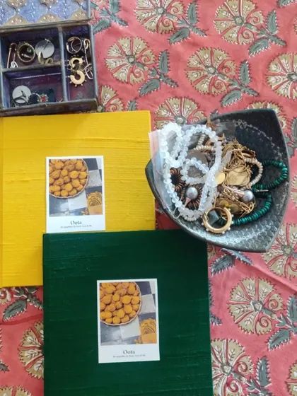 Our silk-bound books, shown here in festive yellow and green, are designed to hold your most precious heirlooms: your recipes. Just like jewelry, these stories deserve to be preserved with care. This is a perfect gift to gather family and friends and document those cherished dishes.