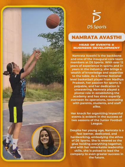 A profile of Namrata Avasthi, highlighting her expertise in organizing impactful events and her pivotal role in the success of our leagues.