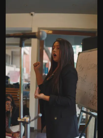 An instructor passionately teaching at our vocal foundation workshop.