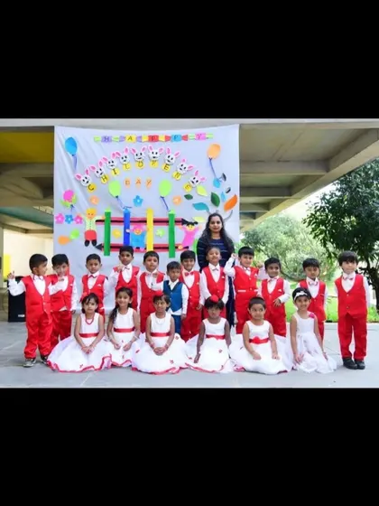 Students from Brigade School dressed in coordinated red and white outfits for their annual meet, with boys in smart red vests and girls in lovely white frocks.