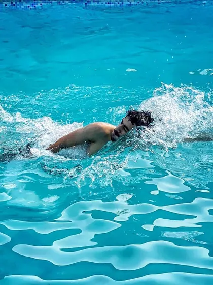 Recovery is a critical part of our program. Here, an athlete uses the swimming pool for a low-impact session to help muscles recover after a hard day of training.