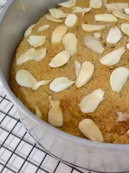 Freshly baked and cooling, this French Almond Cake is topped with sliced almonds for extra crunch and nutty flavor. It’s a simple, elegant, and wholesome treat.