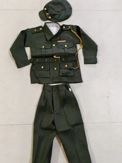 Another option for a soldier costume is this olive green army uniform. It comes with a matching cap and belt, making your child look like a real hero for their fancy dress parade.