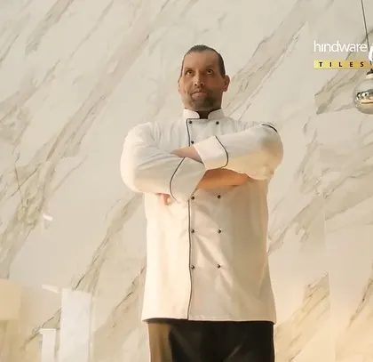Here I styled The Great Khali as a chef for the Hindware ad. The crisp, white chef's uniform creates a fun and unexpected visual.