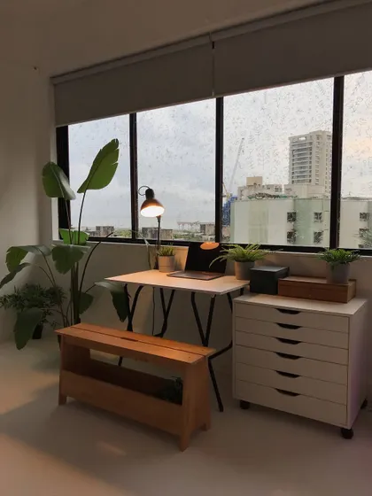 Another look at my studio on a cloudy day. The large window provides a great view and plenty of diffuse light, which is ideal for drawing and painting.