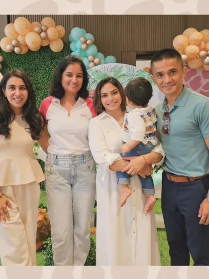 A photo with the clients, Sonam and Sunil Chhetri, at their son's 'Wild One' birthday party. It was a pleasure to bring their vision to life.