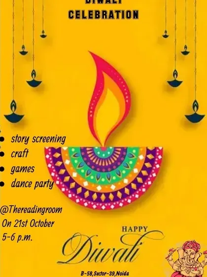 Our announcement for the Diwali celebration. We planned a party filled with story screening, crafts, games, and dancing.