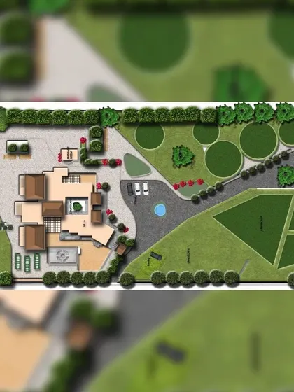 The site plan for our villa project on the outskirts of Dehradun. The design includes the main villa, a private orchard, and carefully planned landscaping to redefine forest living.