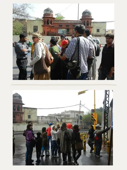 A collage showing groups exploring the area around the old campuses of Hindu College and St. Stephen's College, both of which predate the establishment of Delhi University.