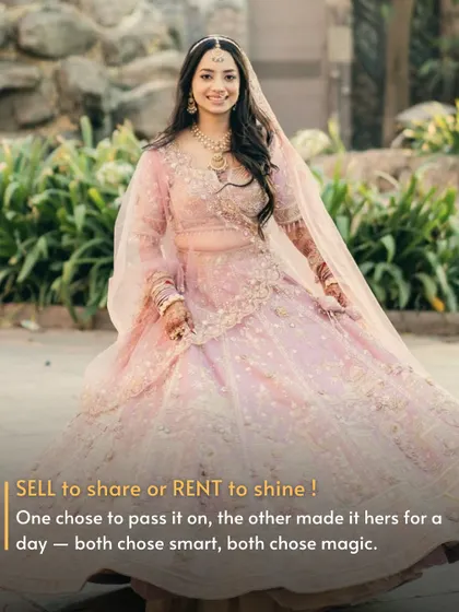 Sell to Share or Rent to Shine! This gorgeous pink bridal lehenga tells two stories: one of a smart investment, and one of a savvy saving. Both are equally magical.