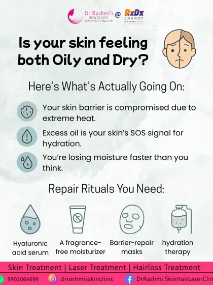 Is your skin feeling both oily and dry? This is often a sign of a compromised skin barrier due to extreme heat. Your skin produces excess oil as an SOS signal for hydration. I recommend repair rituals like hyaluronic acid and barrier-repair masks.