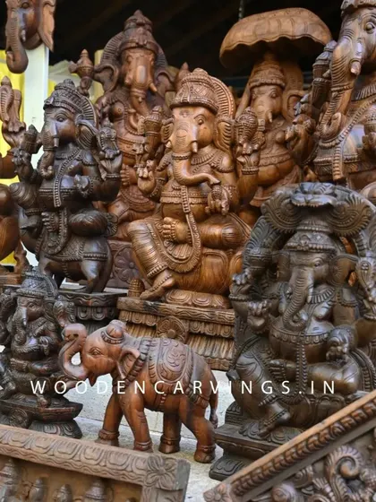 A glimpse into our workshop during Ganesh Chaturthi, showcasing a wide variety of Ganesha sculptures of all sizes, from small tabletop idols to large standing figures.