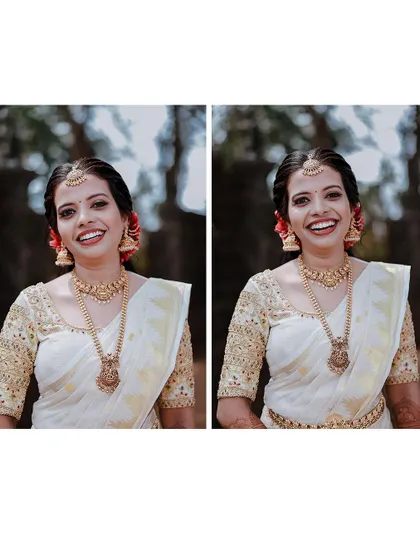 A diptych of the bride's happy and radiant smiles.