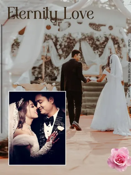 A collage from a Christian wedding, showing the couple at the altar and a romantic close-up.