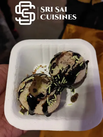 A fun fusion dessert: Choco Ice Cream Puri. I take a crispy puri and fill it with scoops of chocolate ice cream and top it with sprinkles, a treat that's especially popular with kids.