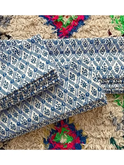 A close-up of the gorgeous blue and white fabric used for blinds. I can help incorporate such classic prints into your space in various ways, from curtains and lampshades to cushions and more.