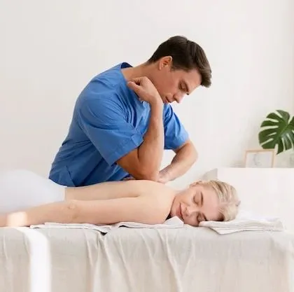 For deeper muscle tension, I use deep tissue techniques like this to work on stubborn knots. This is very effective for relieving chronic back pain and stiffness.