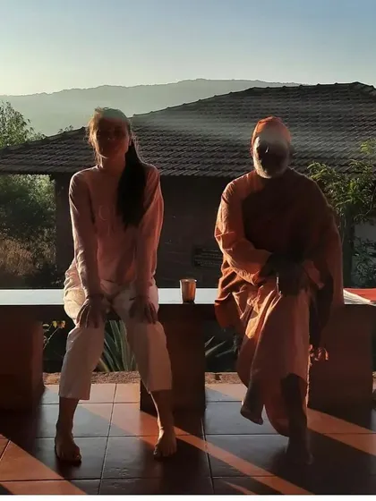 A quiet moment with a student on the ashram patio. There is always time for personal guidance and conversation, allowing for a deeper understanding of the teachings.