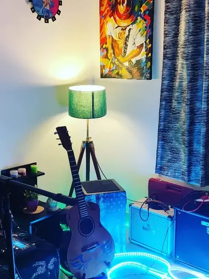 My happy place. This is my jam room, where I practice, write, and experiment with my sound. It's where the magic begins.