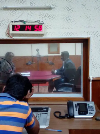 Here I am during a radio interview, sharing my story and my passion for swimming. I want to spread the love for this sport across the country.
