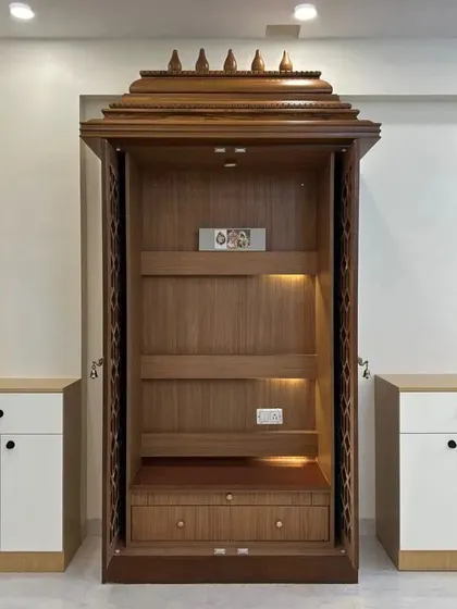 A duplicate of ID 103, showcasing the grandeur and traditional beauty of this custom-made pooja unit.