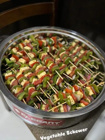 These colorful vegetable and paneer skewers are a healthy and popular starter for parties. I marinate them in fresh herbs and spices before grilling, making them a delicious bite-sized appetizer for guests of all ages.