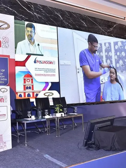 Presenting my work on female hair transplant during a lecture at HAIRCON 2024. Visual case studies are one of the best ways to teach surgical techniques.