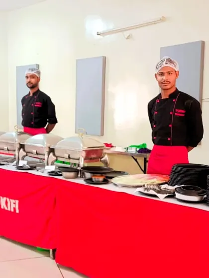 Our team and a fully stocked buffet ready for a house party at Shriram Samruddhi apartments.