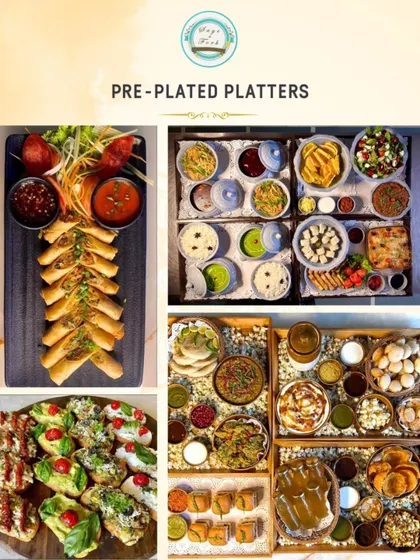 Our pre-plated platters are designed for convenience without compromising on style. This collage shows the variety we offer, from DIY Gol Gappa kits and chaat assortments to elegant bruschetta and spring rolls, perfect for house parties and corporate gifting.