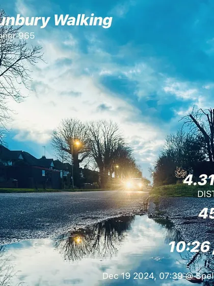 A beautiful reflection in a puddle during a morning walk in Sunbury, UK. Every day is an opportunity to get out and move.