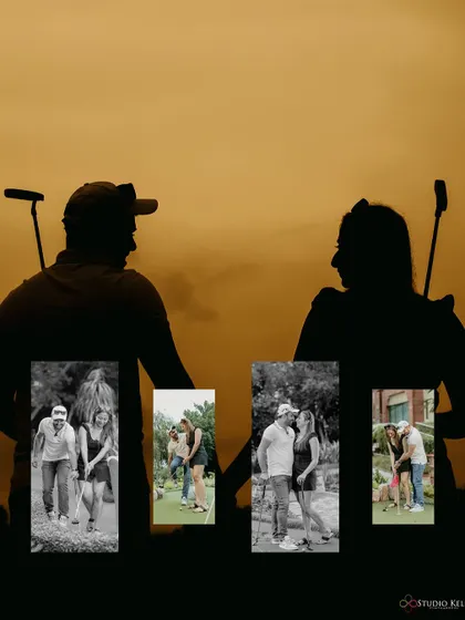 A creative silhouette collage from a golf-themed shoot. This artistic approach turns a fun activity into a visually interesting piece of art.